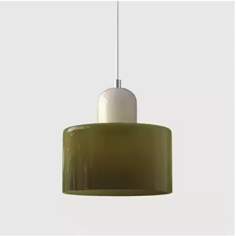 Olive Mira glass drum pendant with a pale beige top