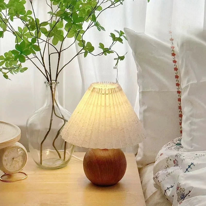 Eira Plug-In Wood Pleated Table Lamp - product view 3