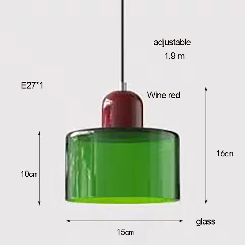 Mira green glass pendant dimensions with a wine red top
