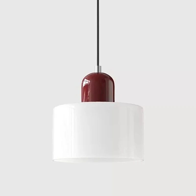 White Mira glass drum pendant with a wine red top