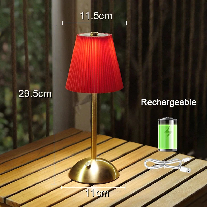 Red Nell rechargeable pleated lamp dimensions and charging cable