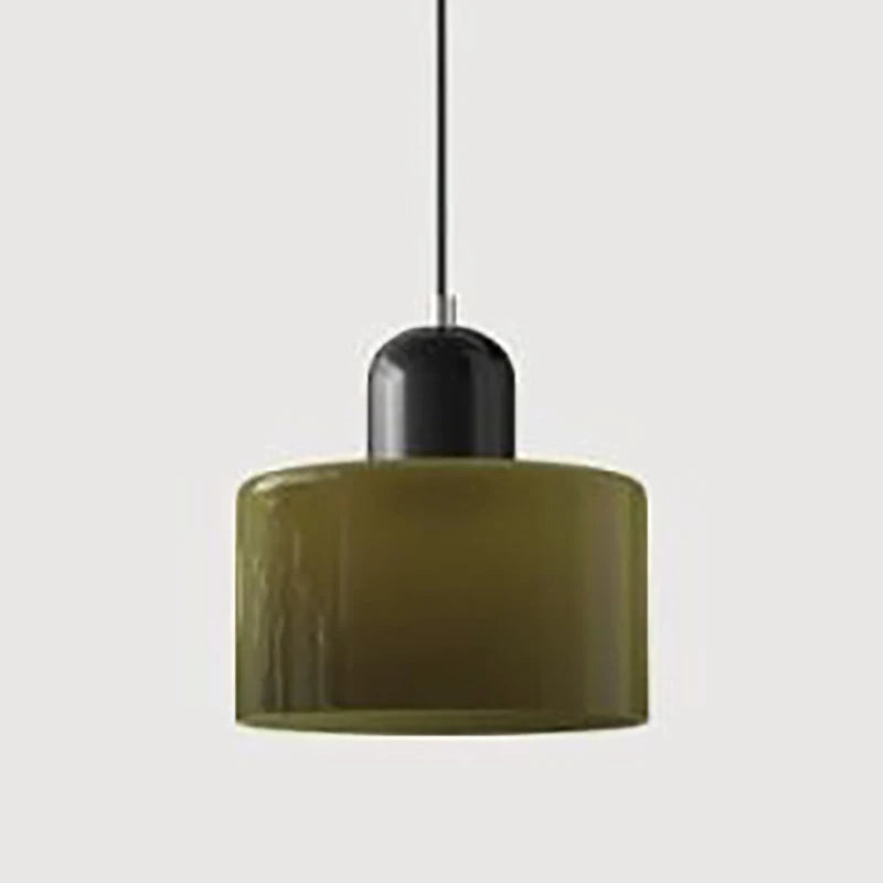 Olive Mira glass drum pendant with a black top