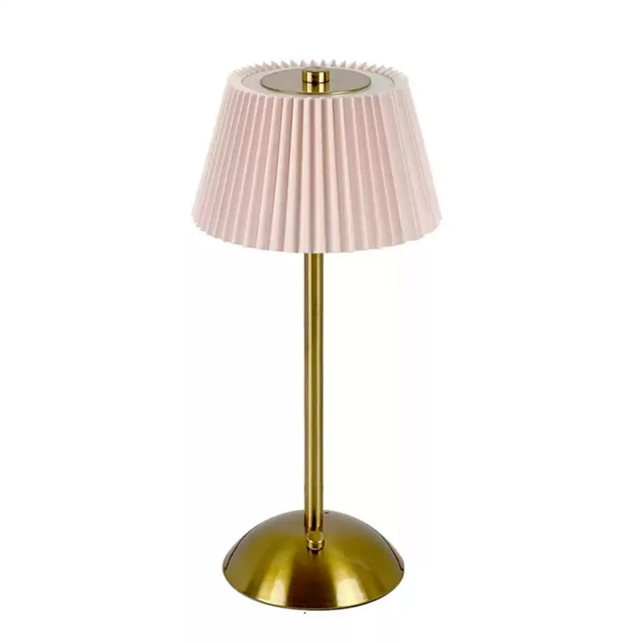 Elara lamp with a pale pink pleated shade on white