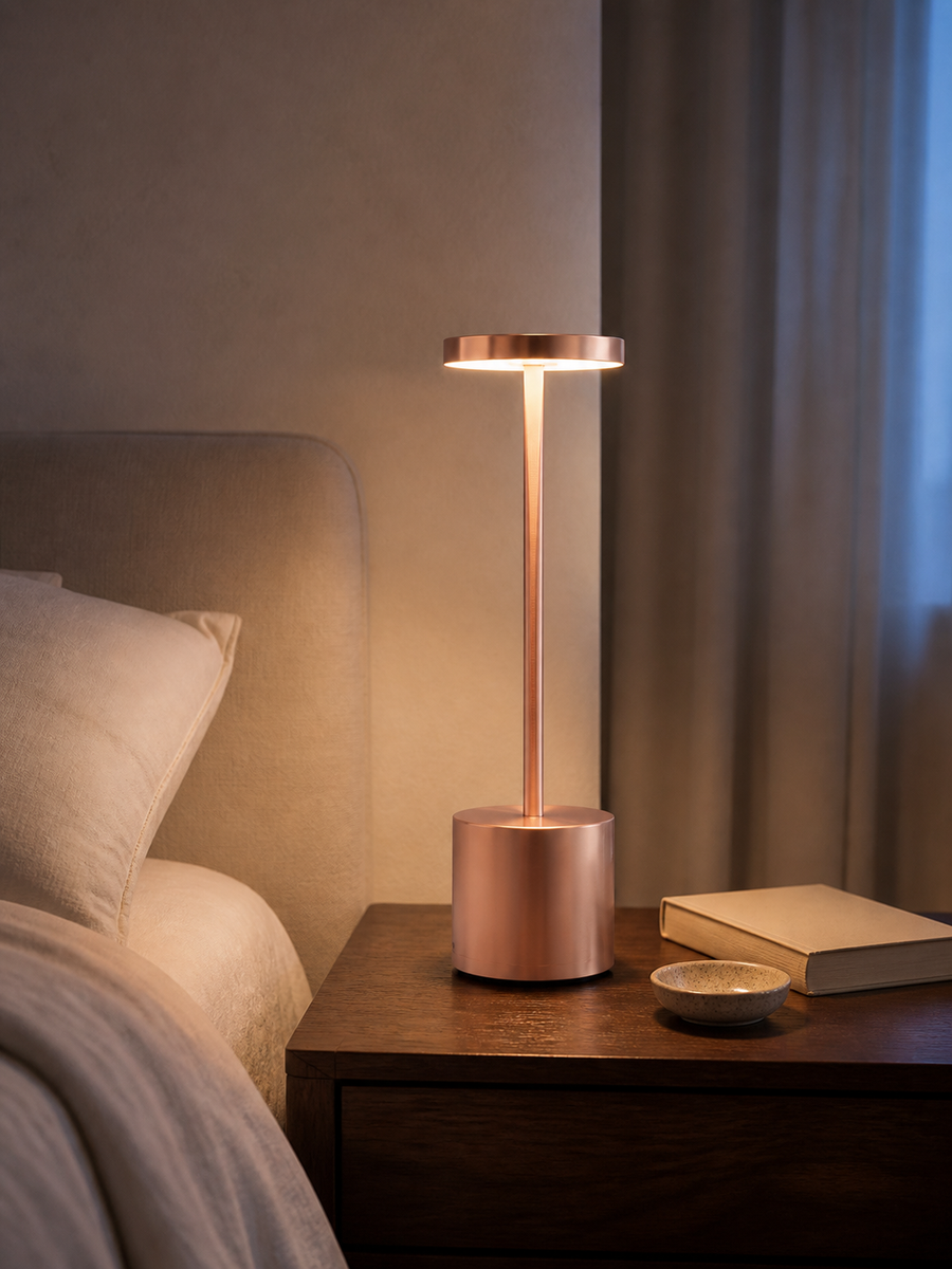 Rose gold Astor cordless table lamp included in The Essential Pair